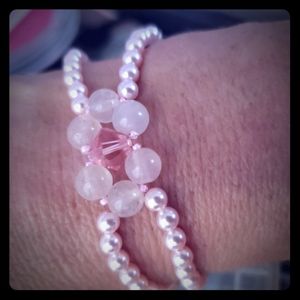 Rose Quartz and Swarovski pearl Bracelet